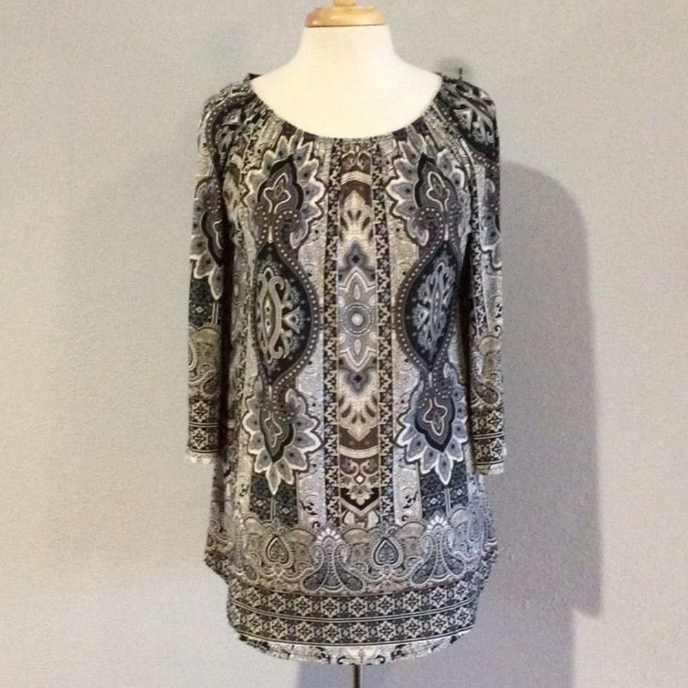 2 B Together Paisley Print 3/4 Sleeve Pullover Blouse Size S